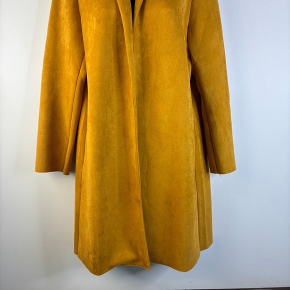 THML Anthropologie Womens Med Mustard Yellow Faux Suede Duster Coat Open Front - Picture 10 of 16